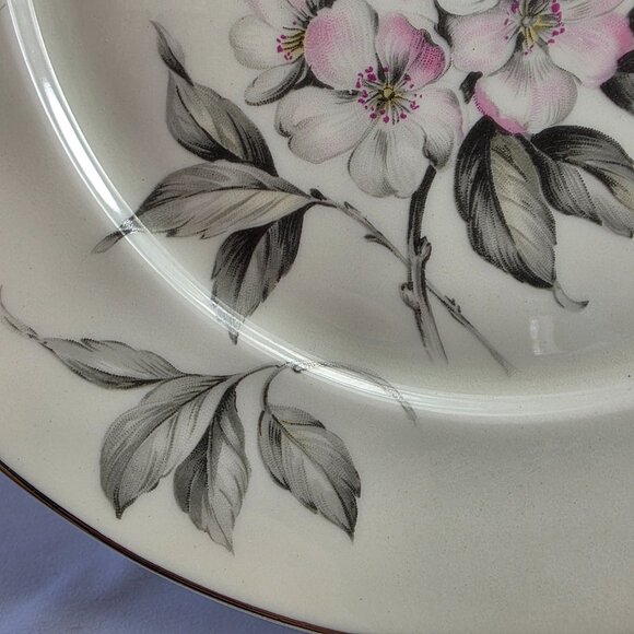 TWO Manor House Spring Glory Dinner Plates Pink & White Floral Gray Leaves - Picture 14 of 16